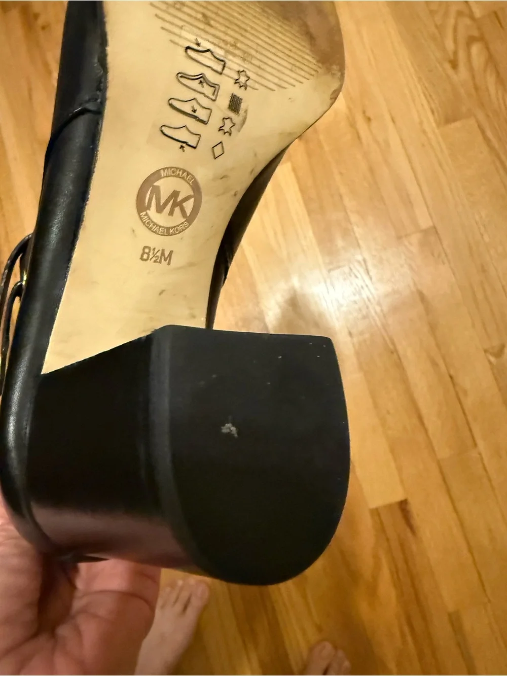 Michael Kors Black Leather Knee High Boots with Gold Accents